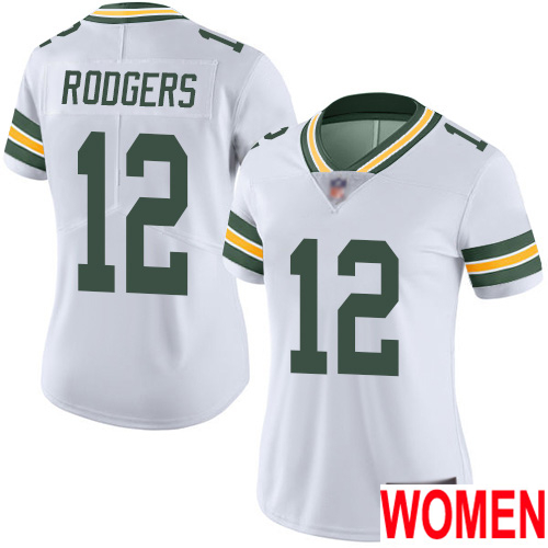 Green Bay Packers Limited White Women 12 Rodgers Aaron Road Jersey Nike NFL Vapor Untouchable
